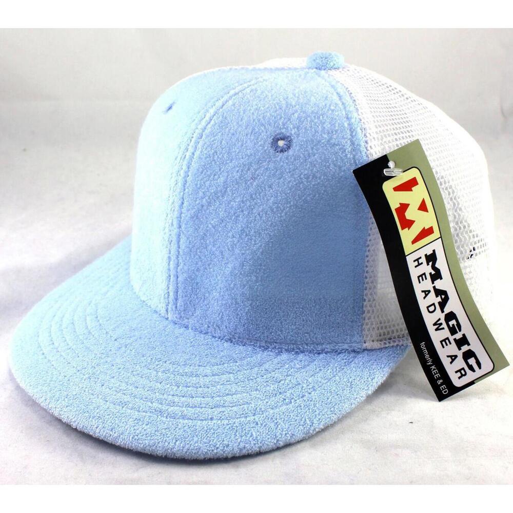 Mesh / Terry Cloth Baseball Cap Hat by Magic Headwear Trucker NWT Baby Blue